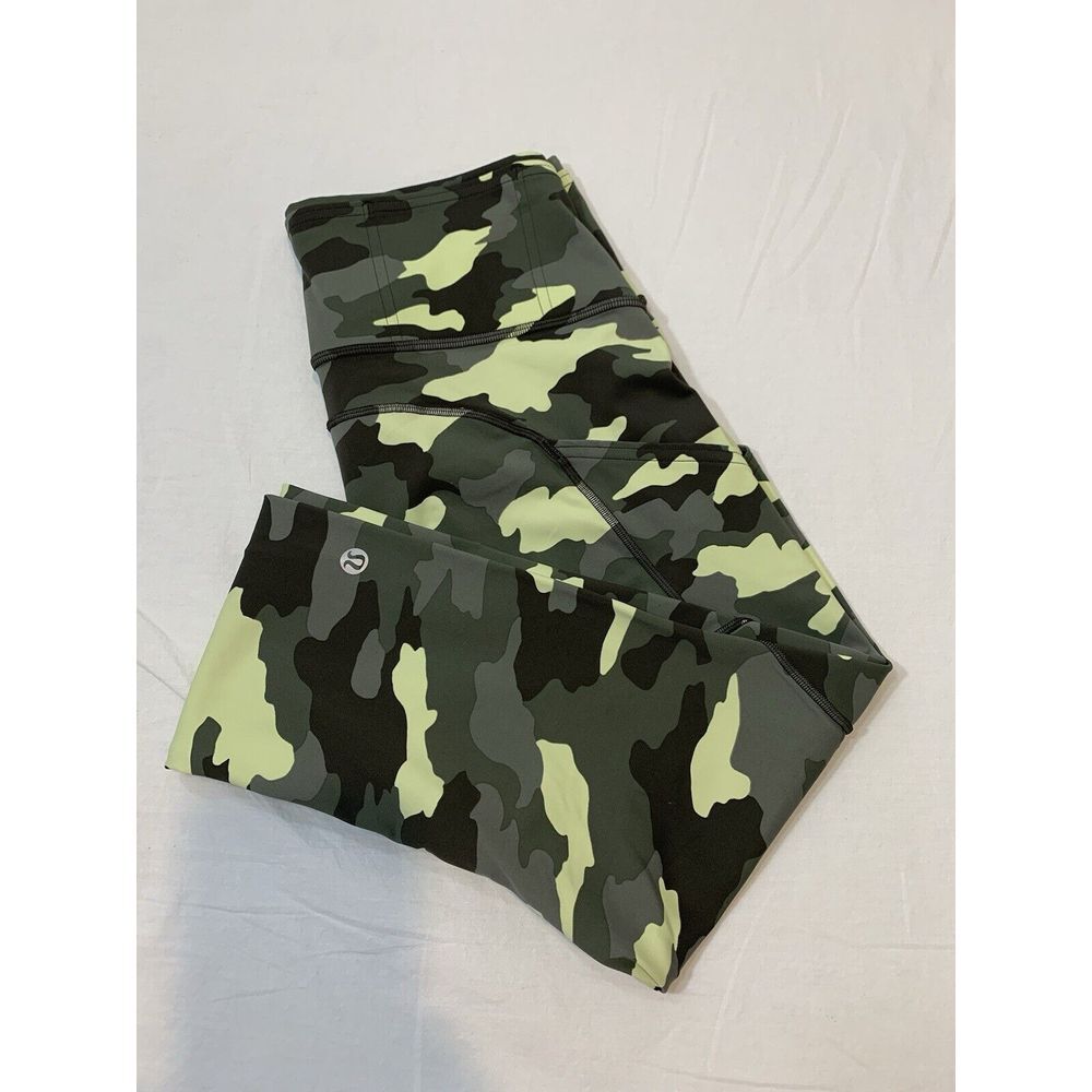 Lululemon Fast Free High Rise Crop Heritage 365 Camo Crispin Green Size 6 Nulux‎